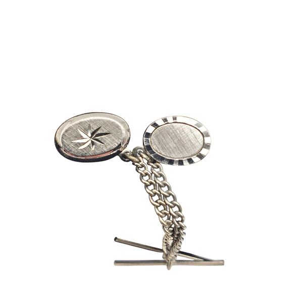 Swank Cufflinks & Tie Tacks Brushed Silver Tone Etched Vintage Mens Jewelry 80s - Picture 6 of 16